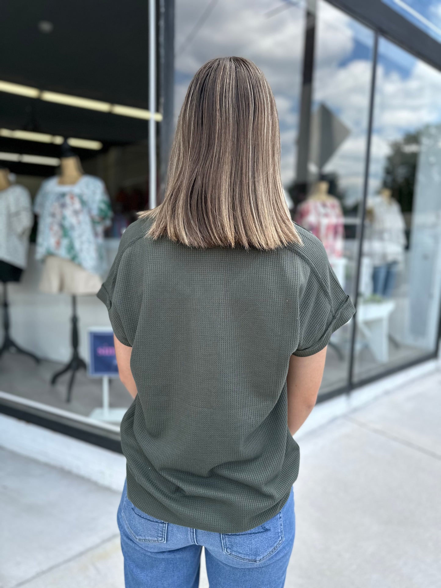 The Lucy Waffle Knit Top - Olive