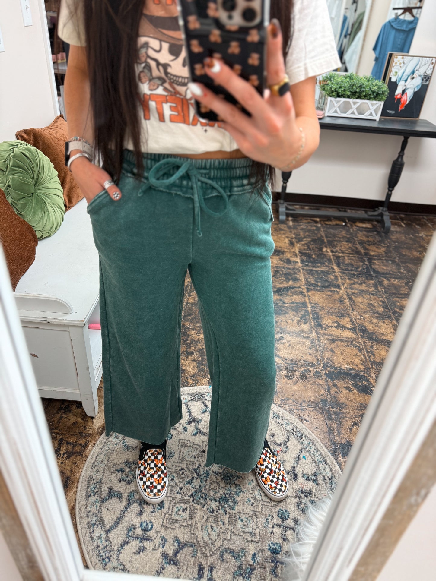 The Cambree Palazzo Sweatpants - Dark Green