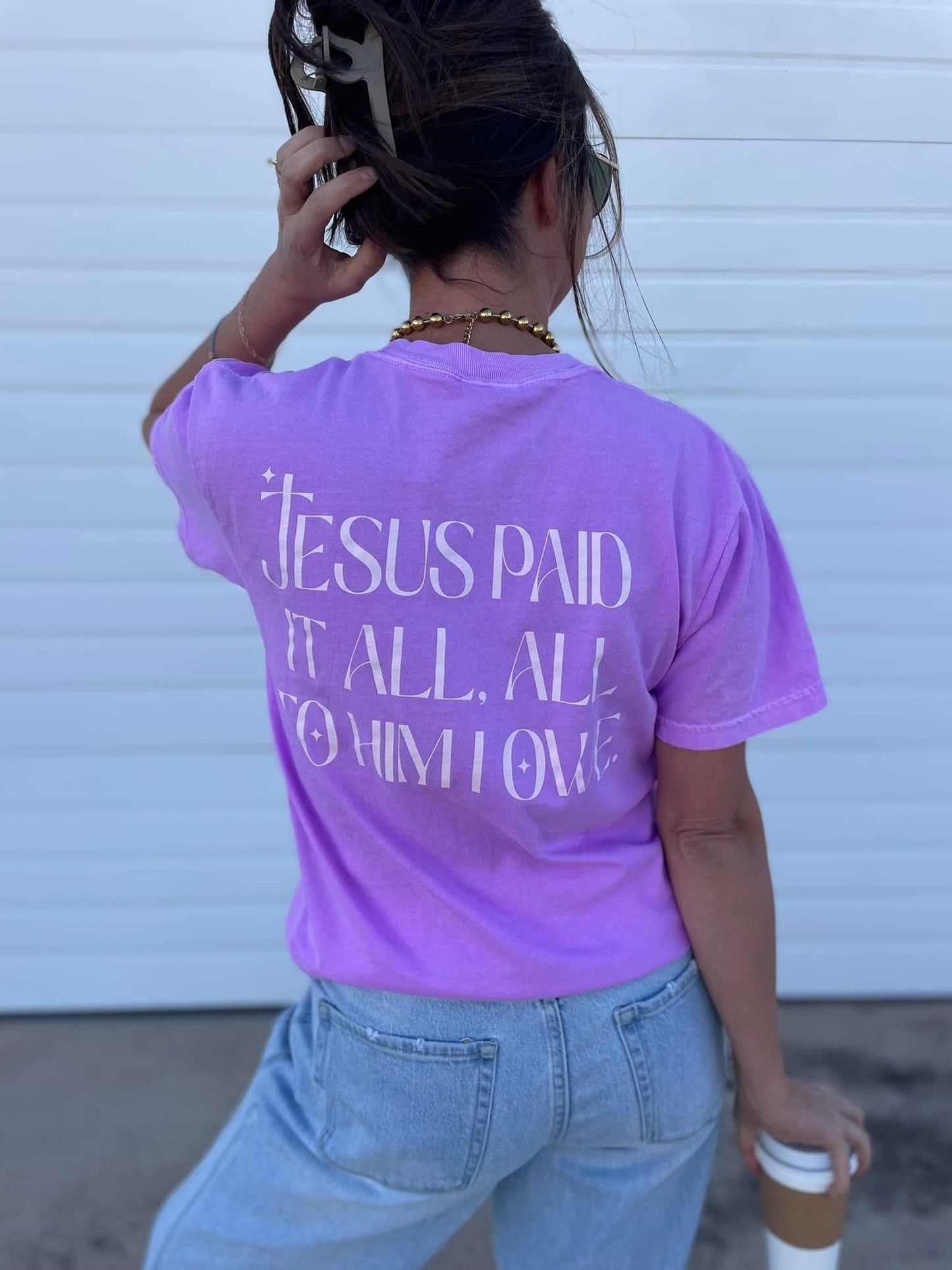 The Jesus Paid It All Tee - Neon Lavender