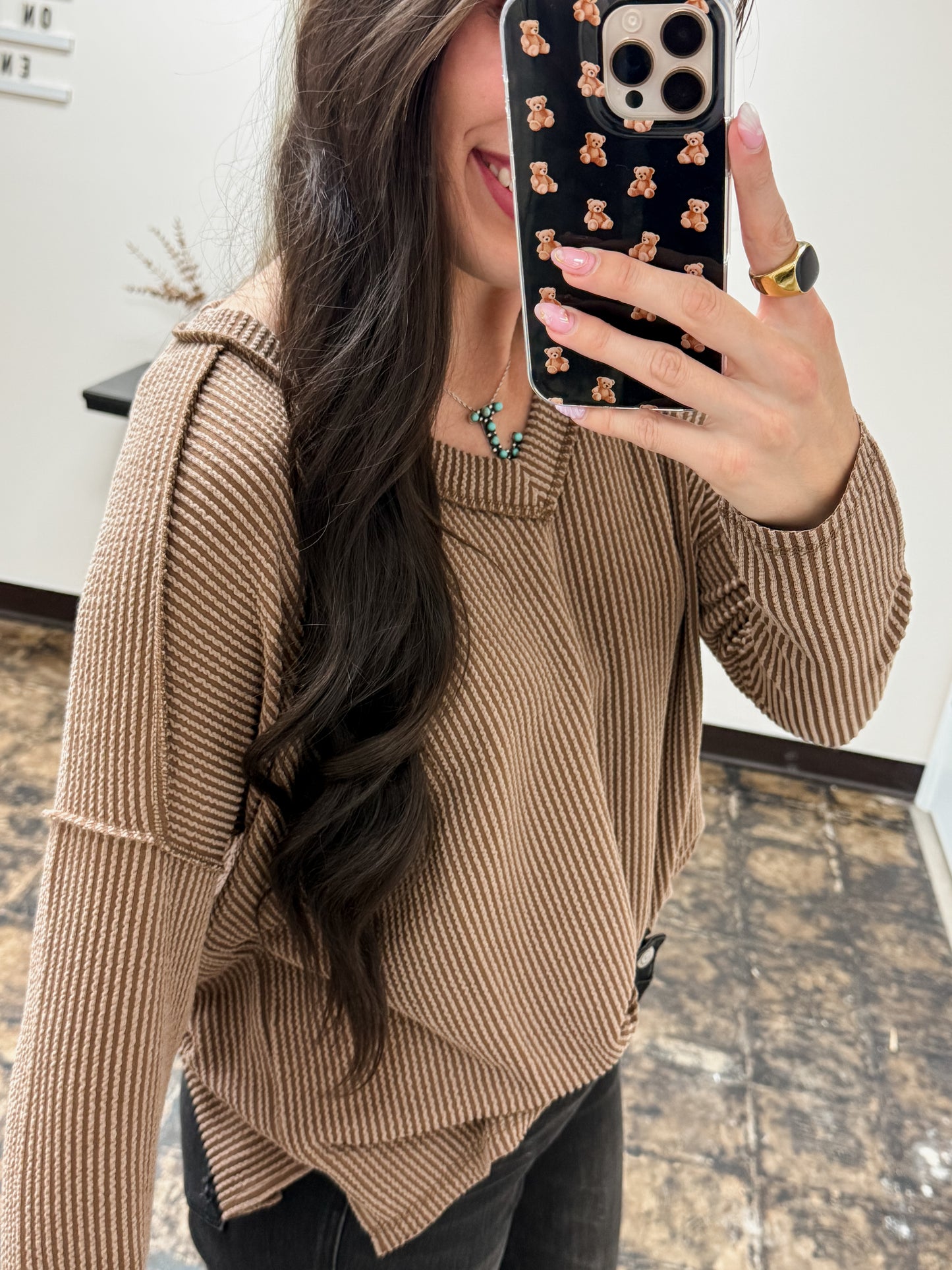 The Ansleigh Corded Long Sleeve Top - Brown