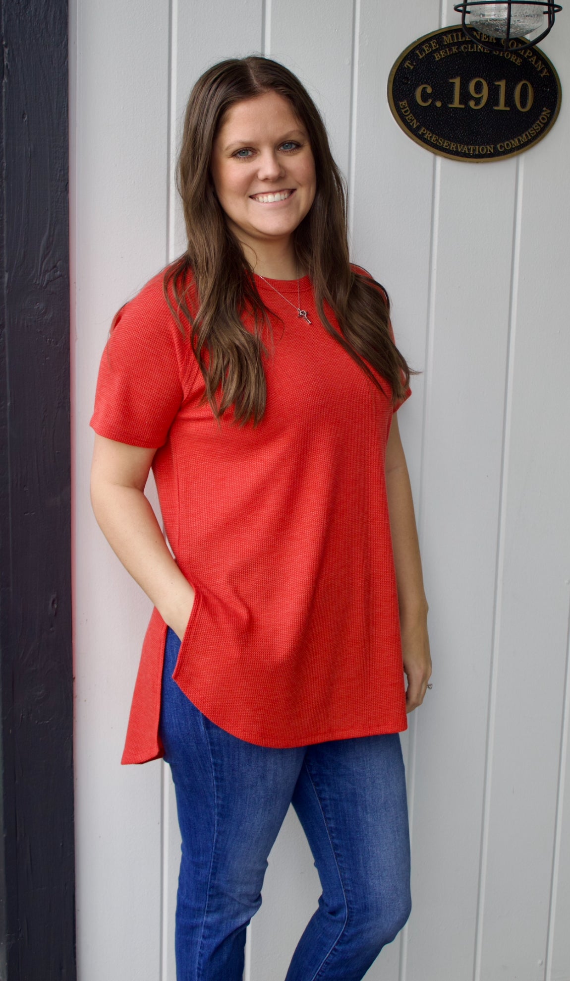 The Jacey Waffle Knit Top - Tomato