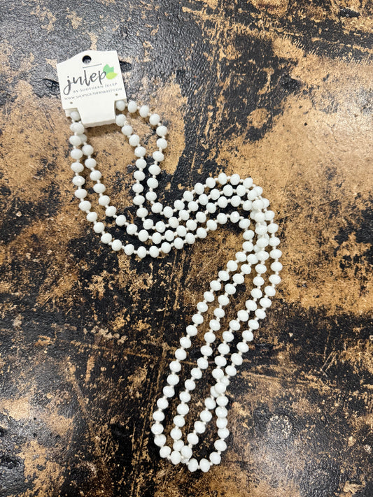 FINAL SALE - Kerin 60" Milky White Hand Knotted Beaded Necklace