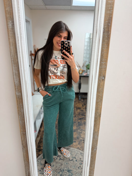 The Cambree Palazzo Sweatpants - Dark Green