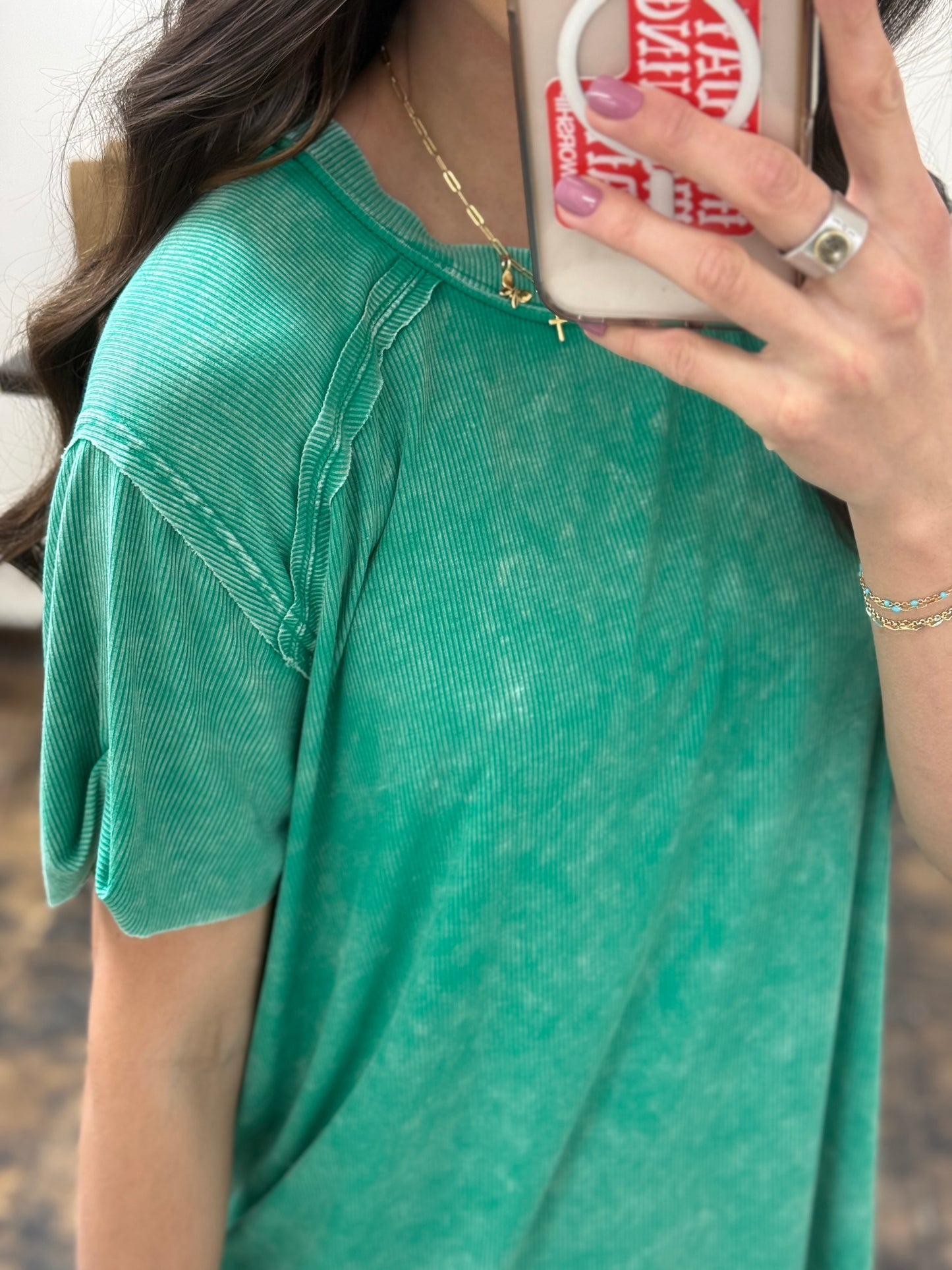 The Carmina Washed Ribbed Tee - Kelly Green