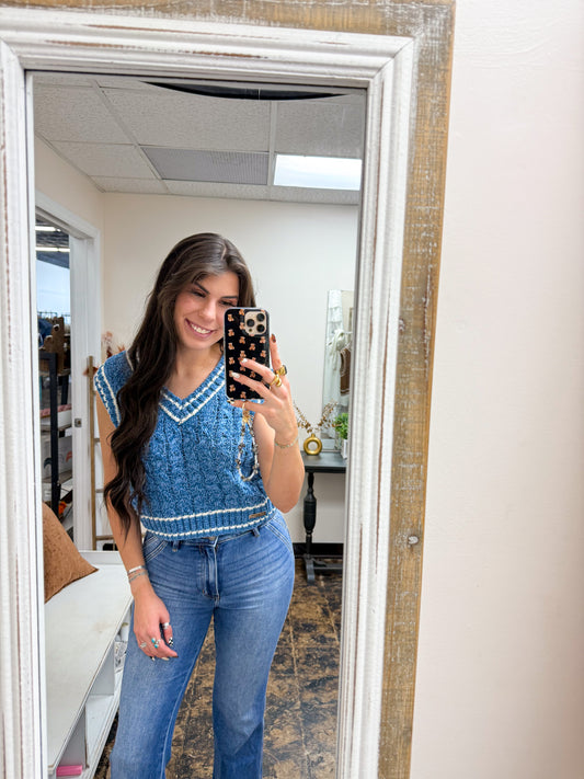 Simply Southern - Bliss Chenille Sweater Vest Top - Dark Blue - 2025