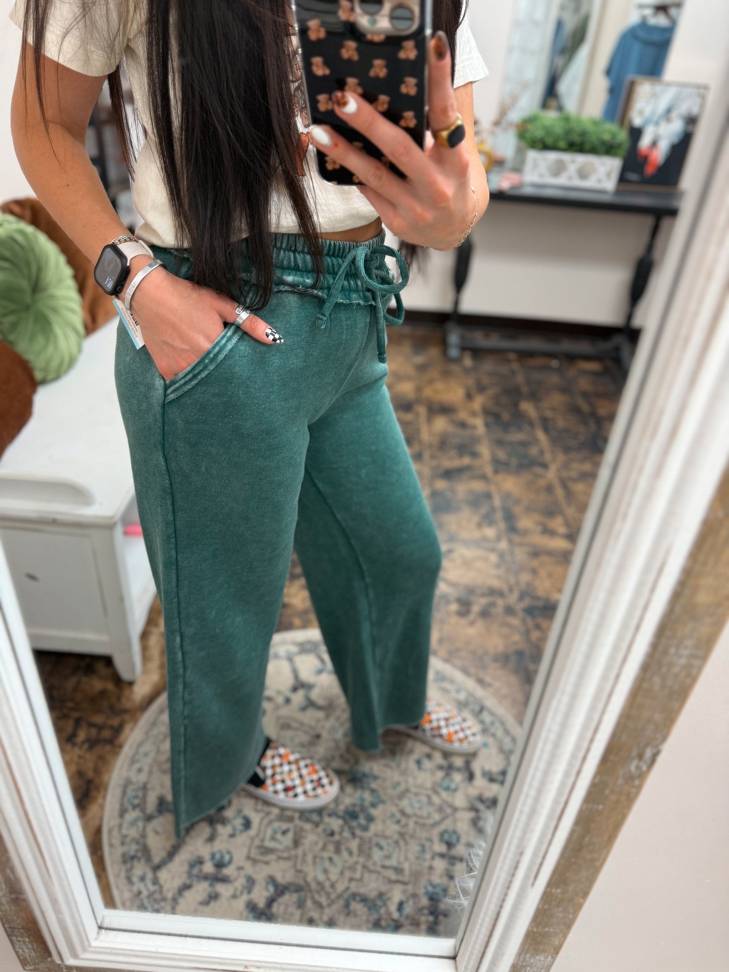 The Cambree Palazzo Sweatpants - Dark Green