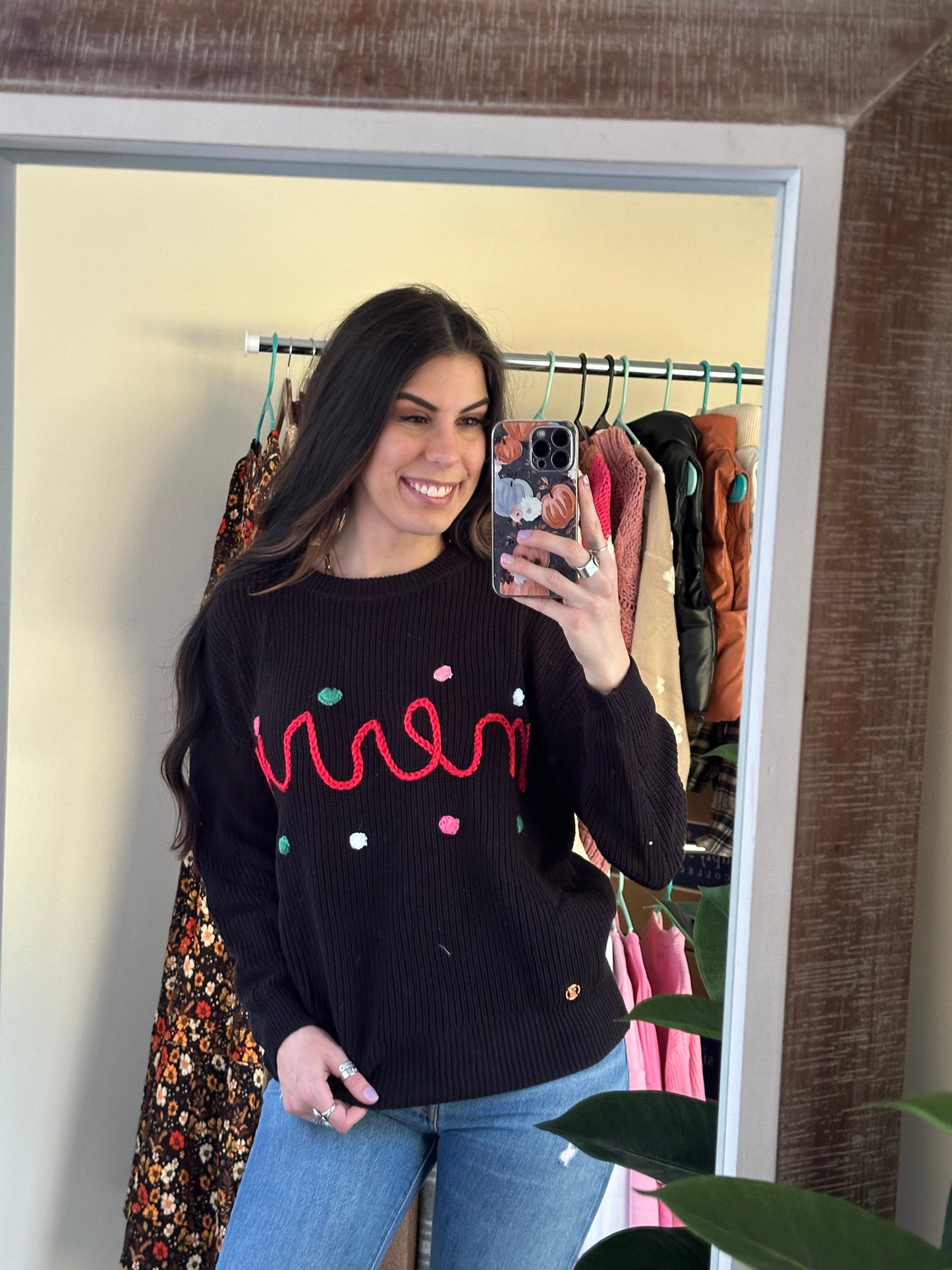 Simply Southern - Merry Embroidered Sweater - Black