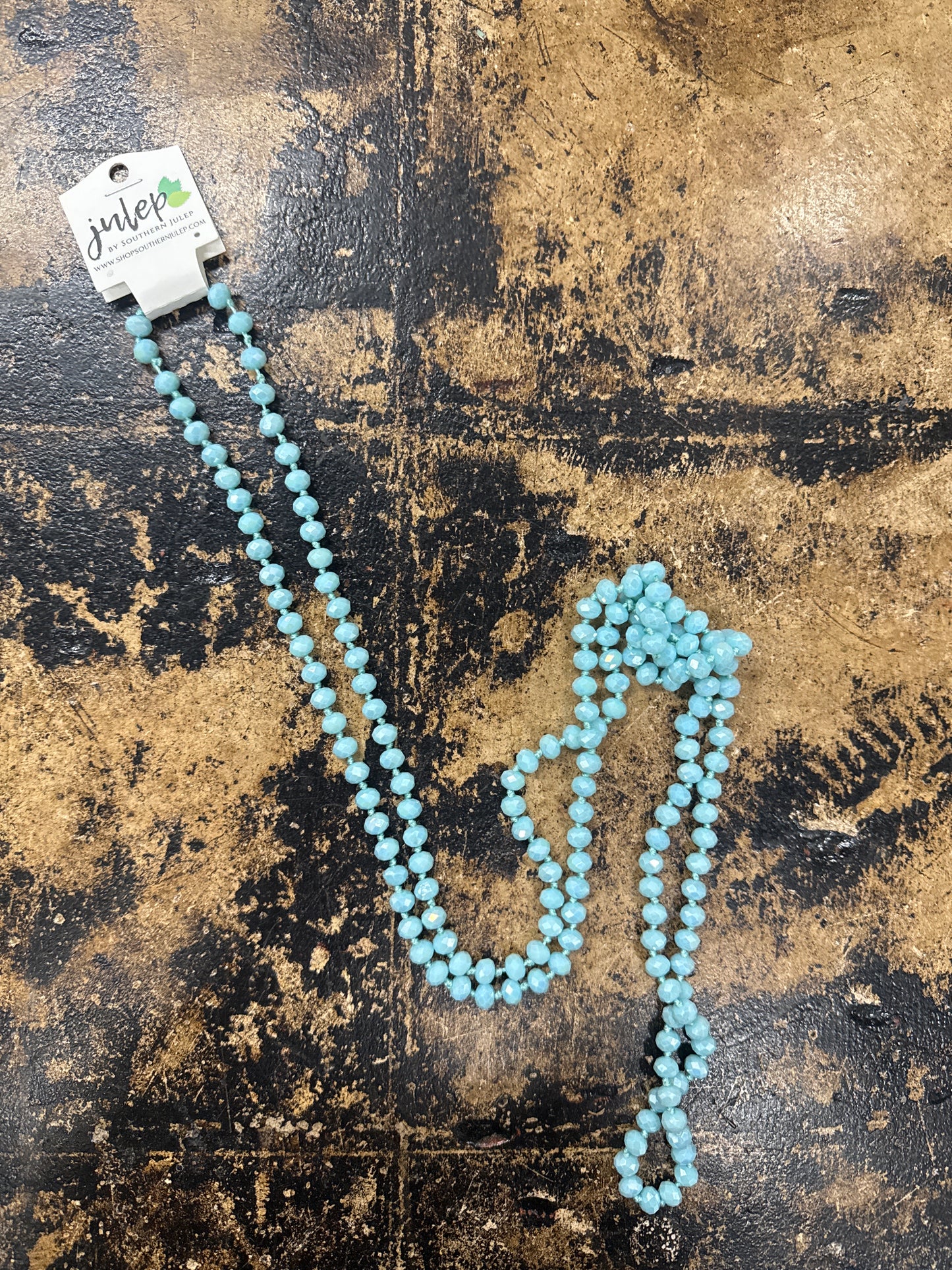 FINAL SALE - Marlo 60" Sky Blue Hand Knotted Beaded Necklace