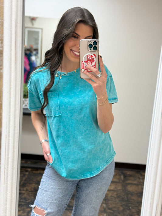 CURVY - The Molly Acid Wash Tee - Teal