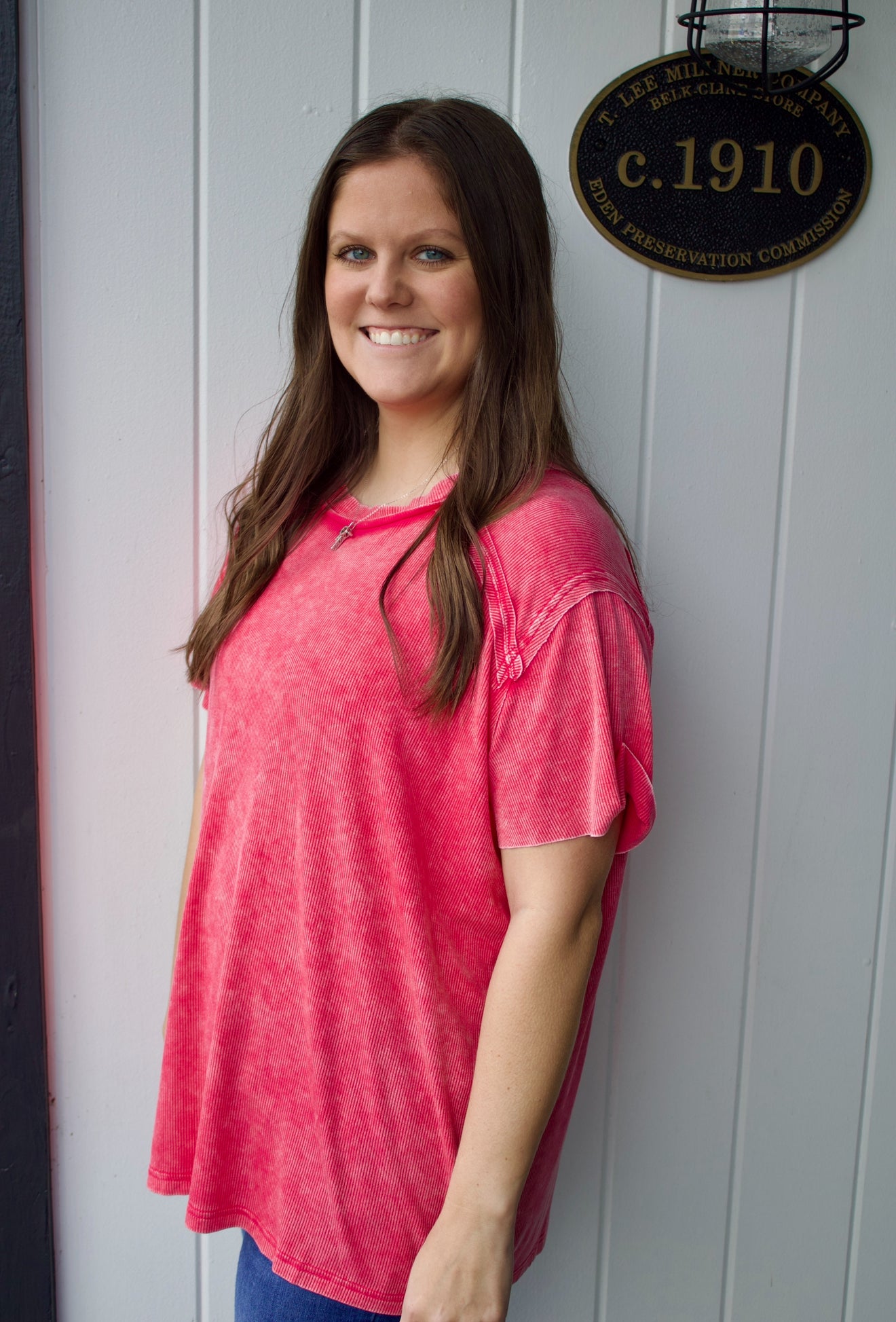 The Carmina Washed Ribbed Tee - Hot Pink