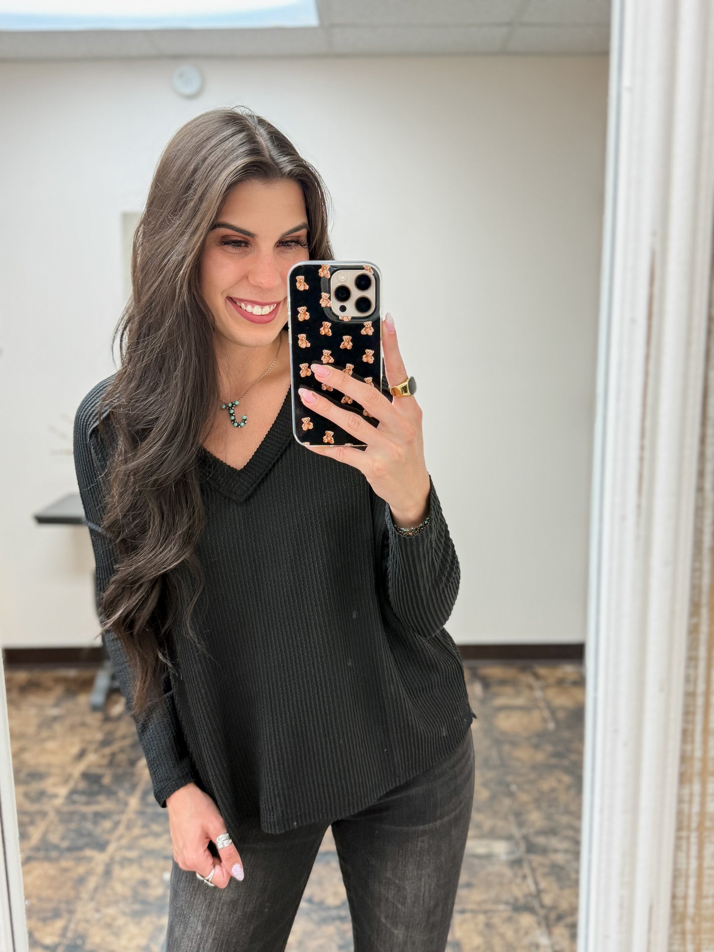 The Ansleigh Corded Long Sleeve Top - Black