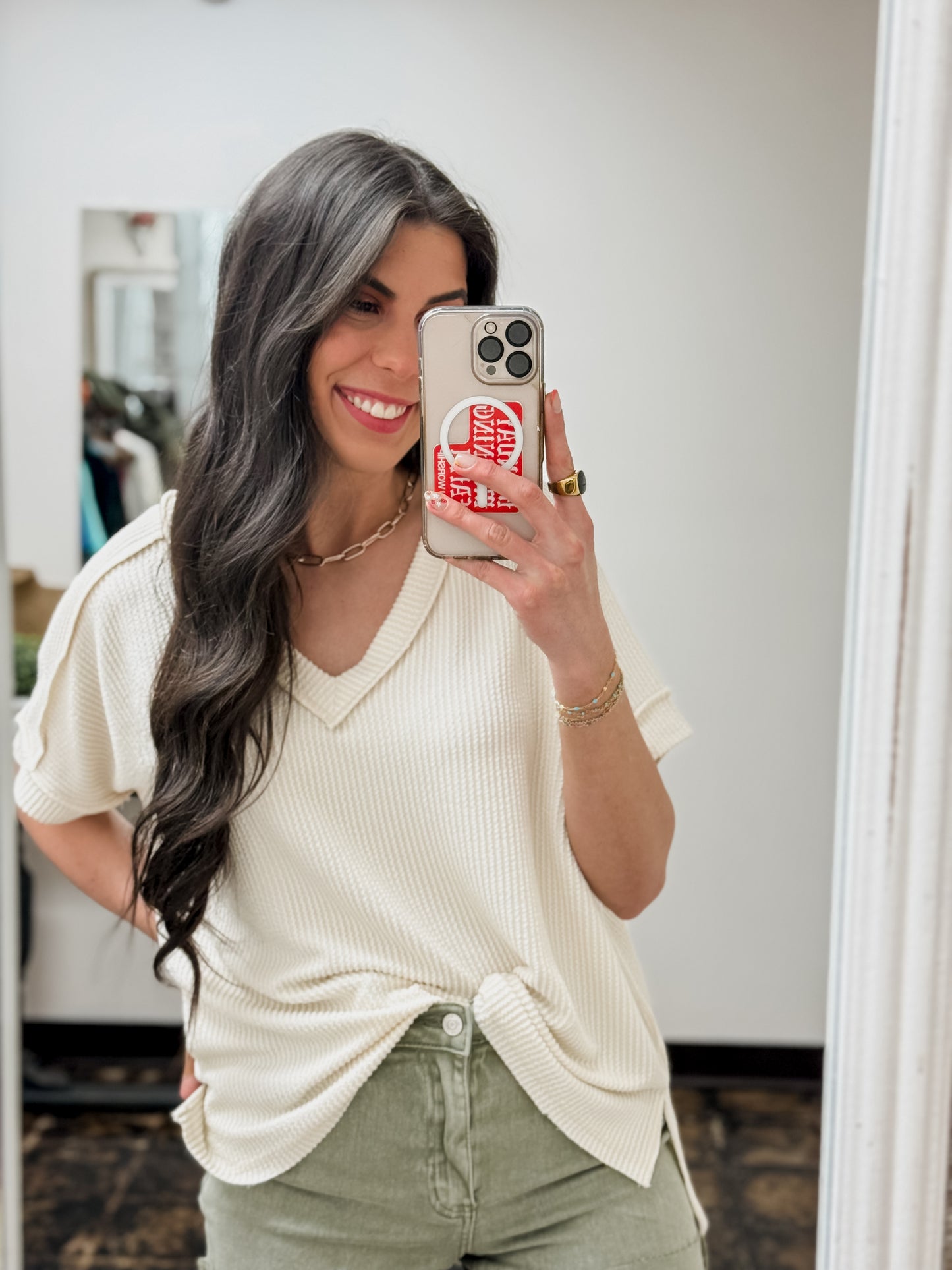 The Roxie Corded Top - Cream