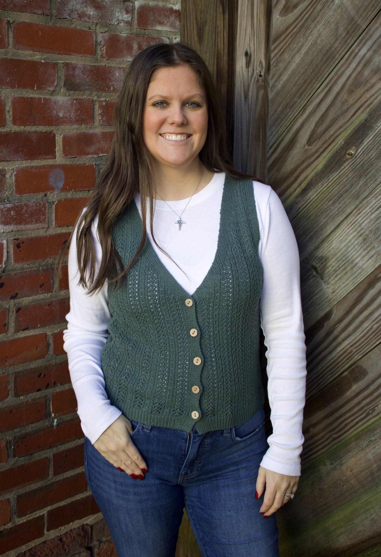 The Laney Button Down Sweater Vest - Jade