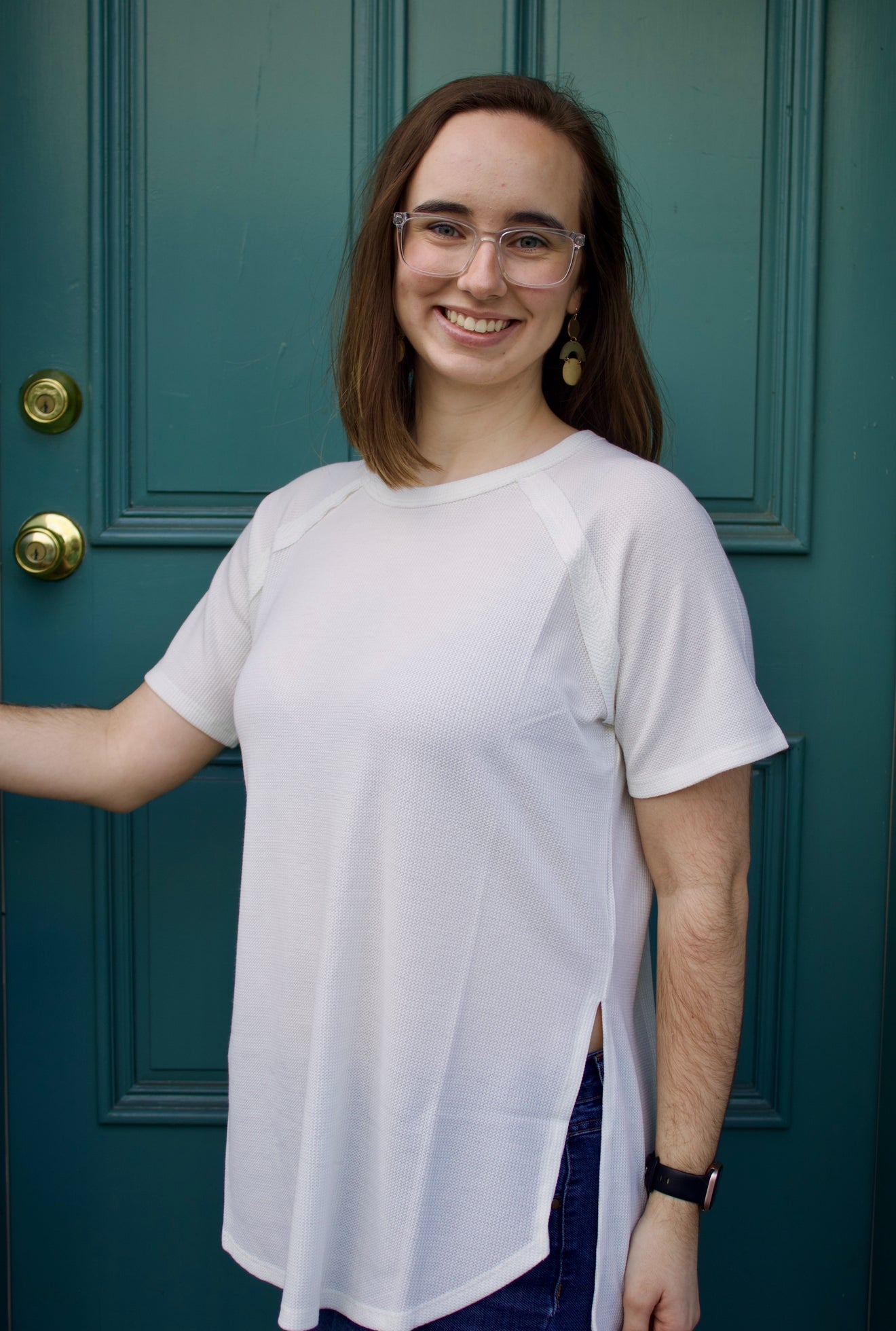 The Jacey Waffle Knit Top - Ivory