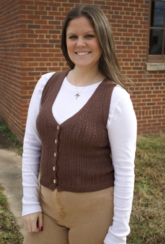 The Laney Button Down Sweater Vest - Brown