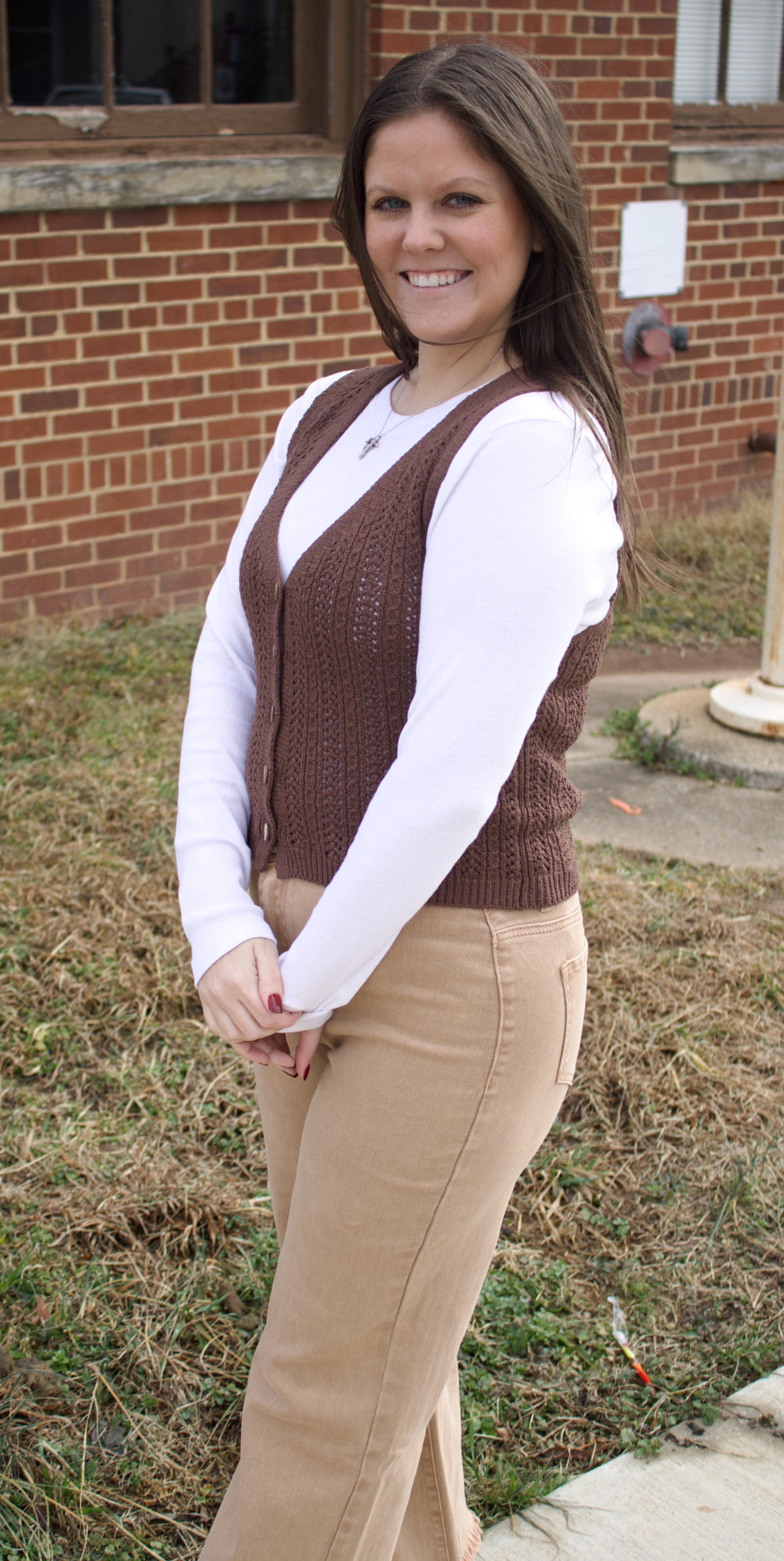 The Laney Button Down Sweater Vest - Brown