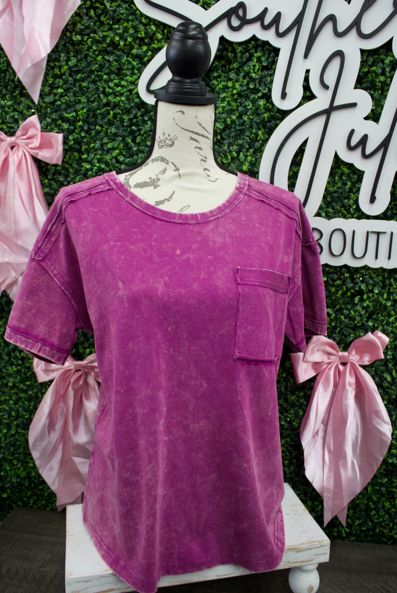 CURVY - The Molly Acid Wash Tee - Plum