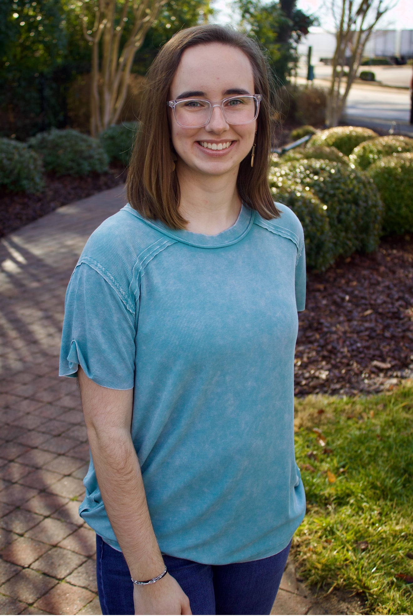 The Carmina Washed Ribbed Tee - Dusty Teal