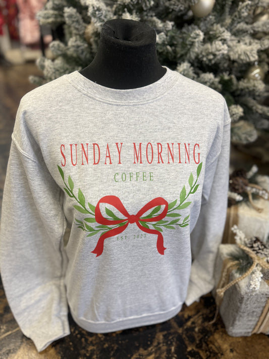 Sunday Morning Coffee Christmas Bow Sweatshirt