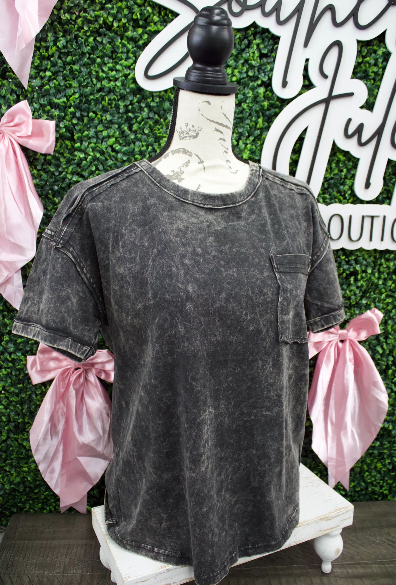 The Molly Acid Wash Tee - Ash Black