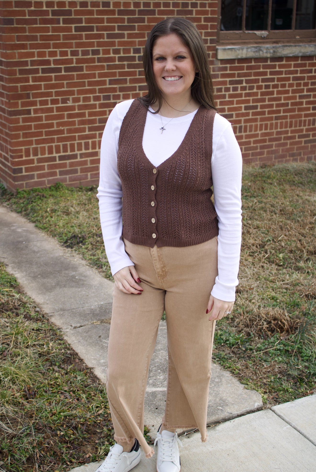 The Laney Button Down Sweater Vest - Brown