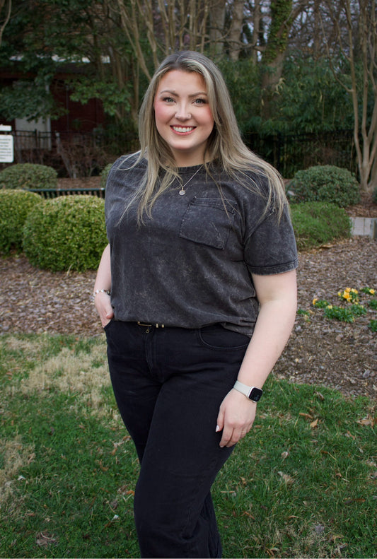 CURVY - The Molly Acid Wash Tee - Ash Black