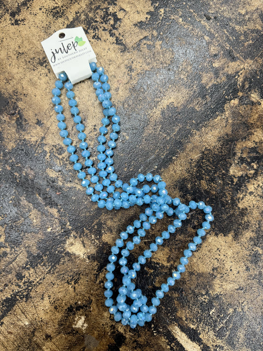 FINAL SALE - 60" Carolina Blue Hand Knotted Beaded Necklace