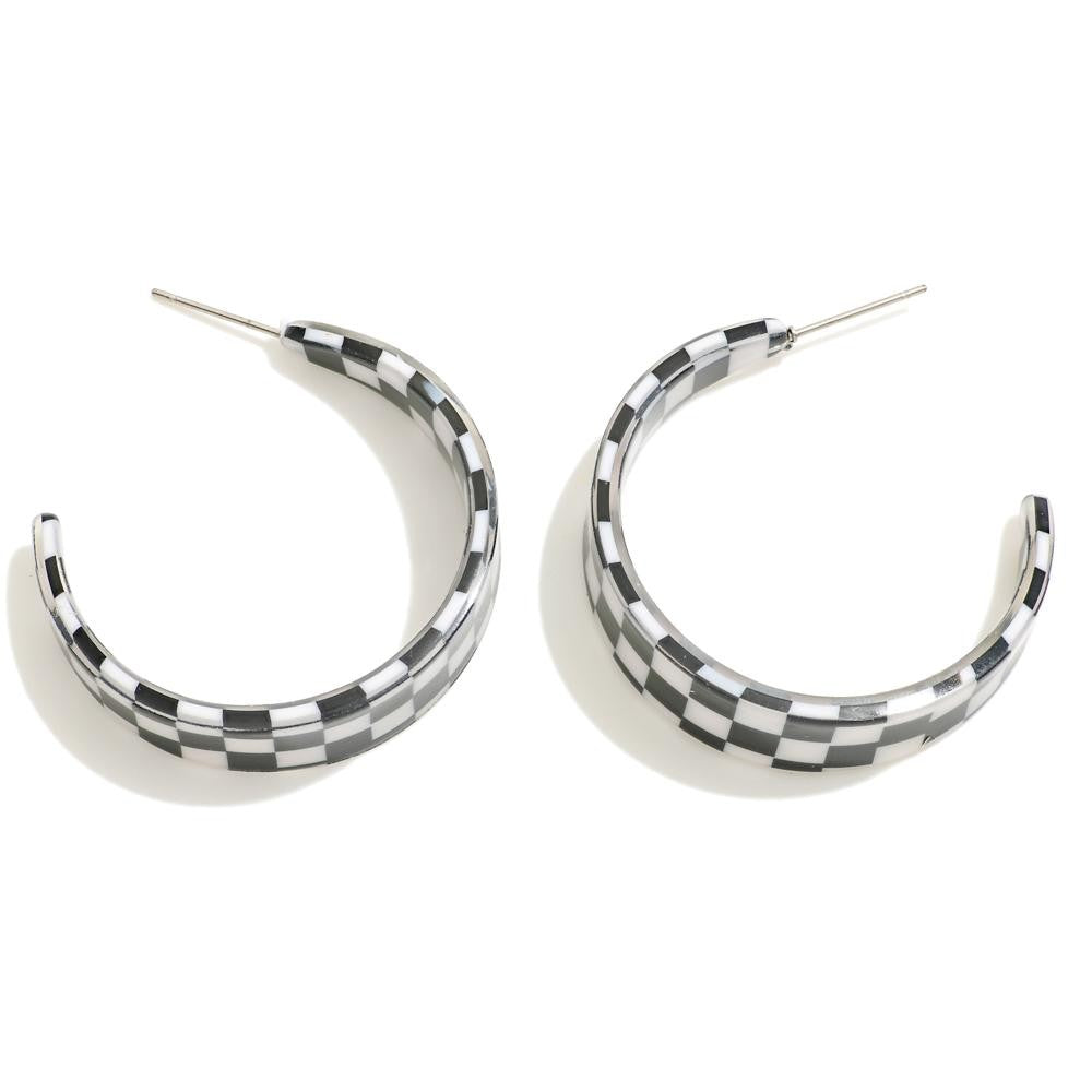 The Checkered Hoop Earrings - Black/White