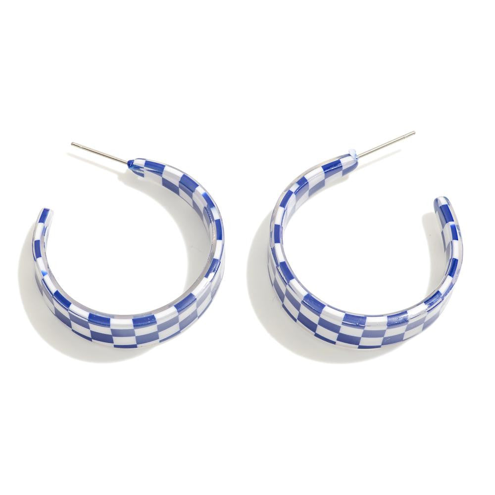 The Checkered Hoop Earrings - Blue/White