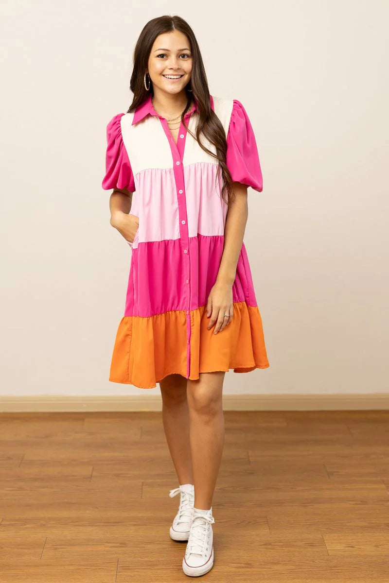 The Payton Dress - Pink Colorblock