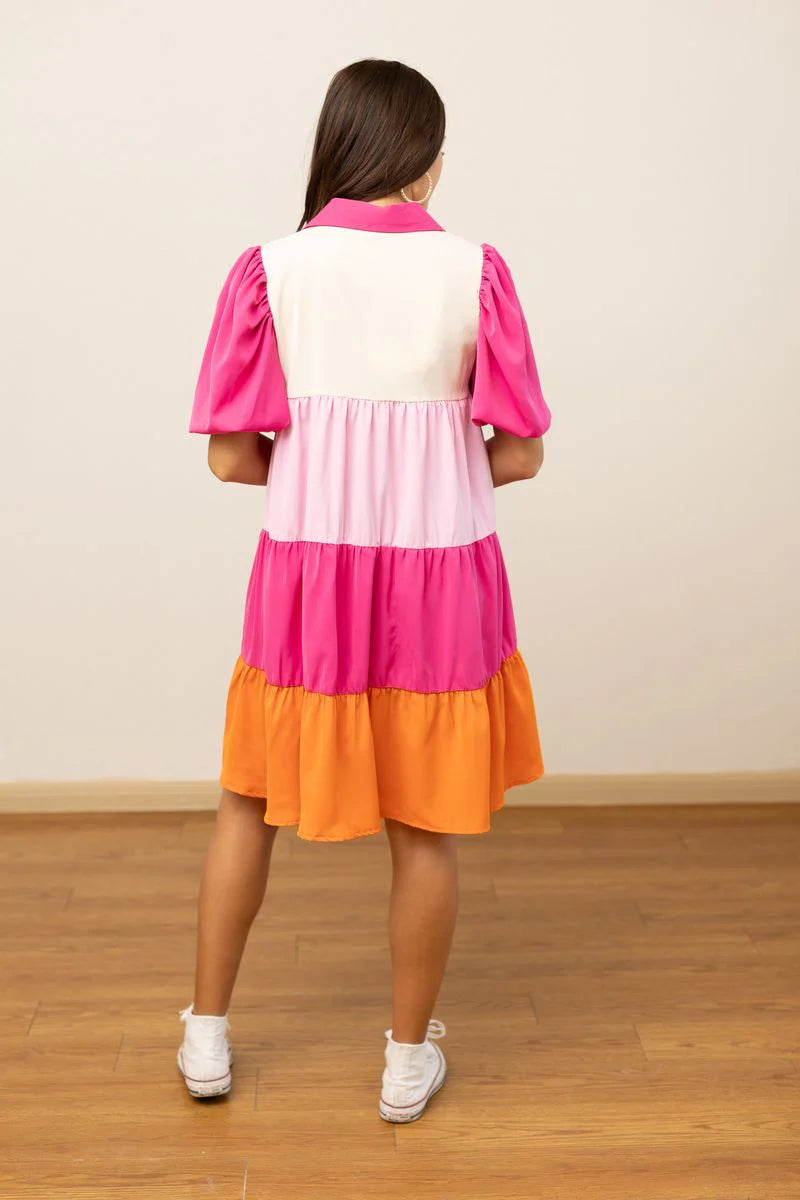 The Payton Dress - Pink Colorblock