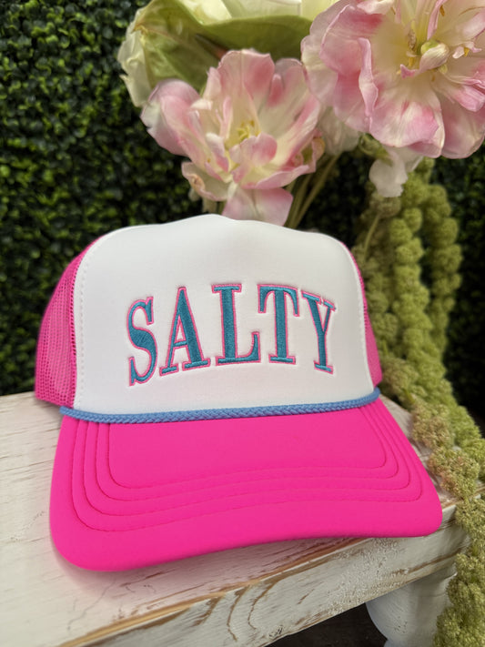 The Salty Trucker Hat - White/Neon Pink