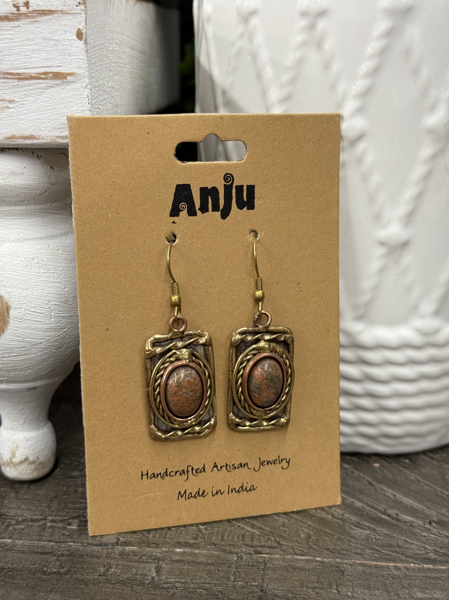 FINAL SALE - Anju Jewelry Unakite Stone Mixed Metal Earrings