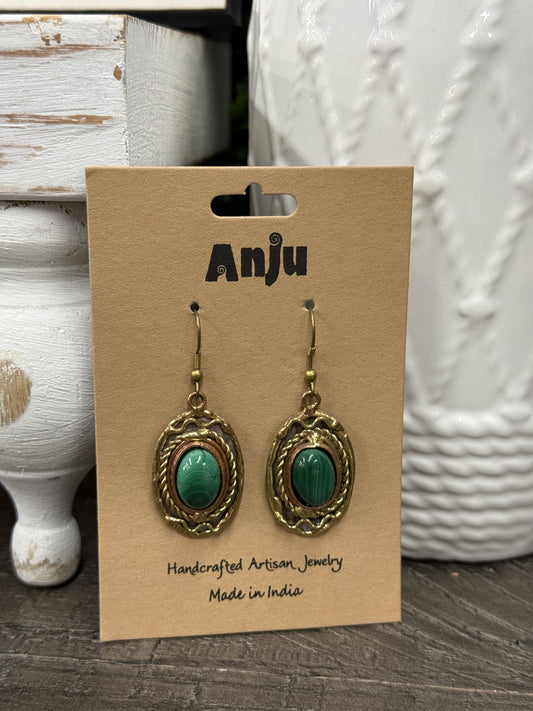 FINAL SALE - Anju Jewelry Malachite Stone Mixed Metal Earrings