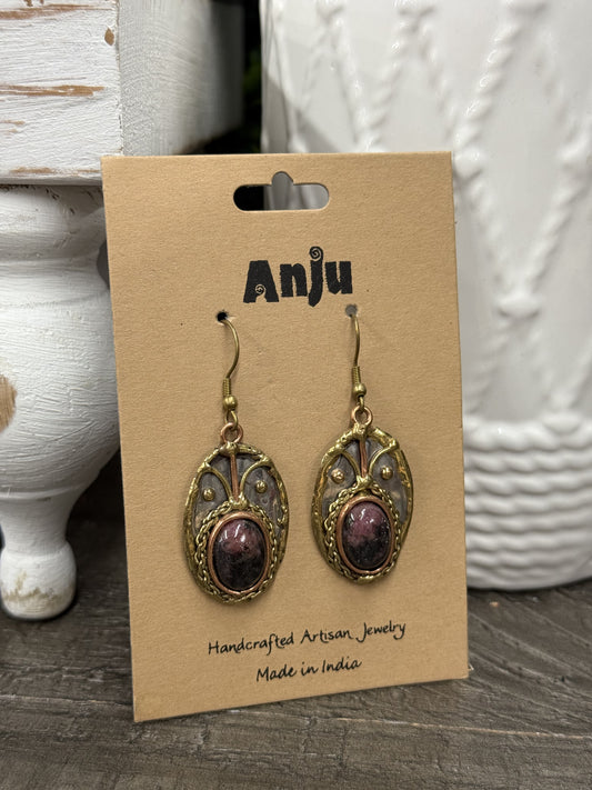FINAL SALE - Anju Jewelry Rhodonite Stone Mixed Metal Earrings