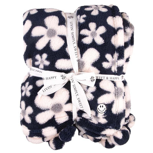 Simply Southern - Soft & Comfy  Blanket - Black Flower