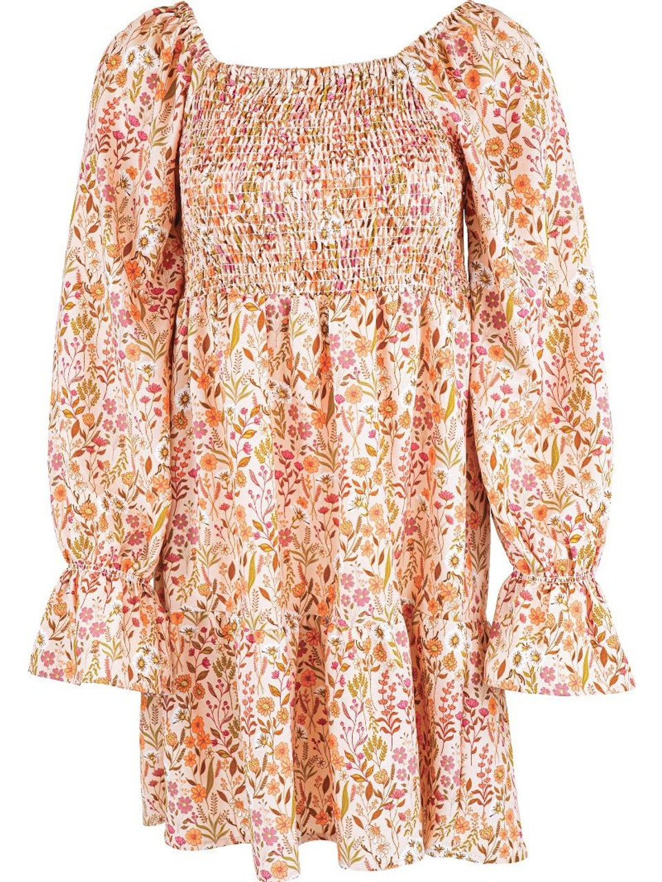 Simply Southern - Babydoll Dress - Tan Floral Fields