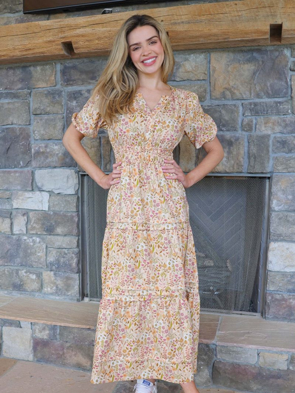 Simply Southern - Tan Floral Field Maxi Dress