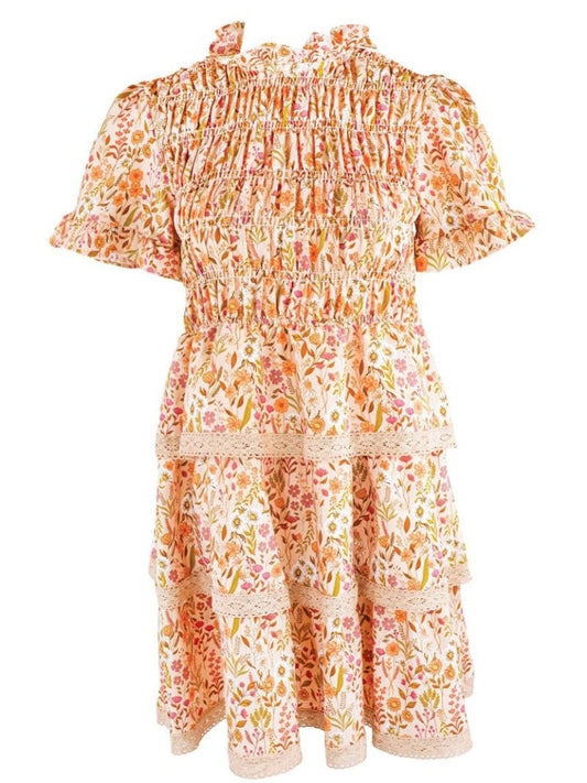 Simply Southern - Tan Floral Field Smocked Dress