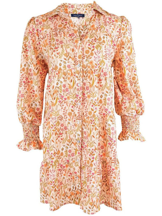 Simply Southern - Tiered Long Sleeve Dress - Tan Floral Fields