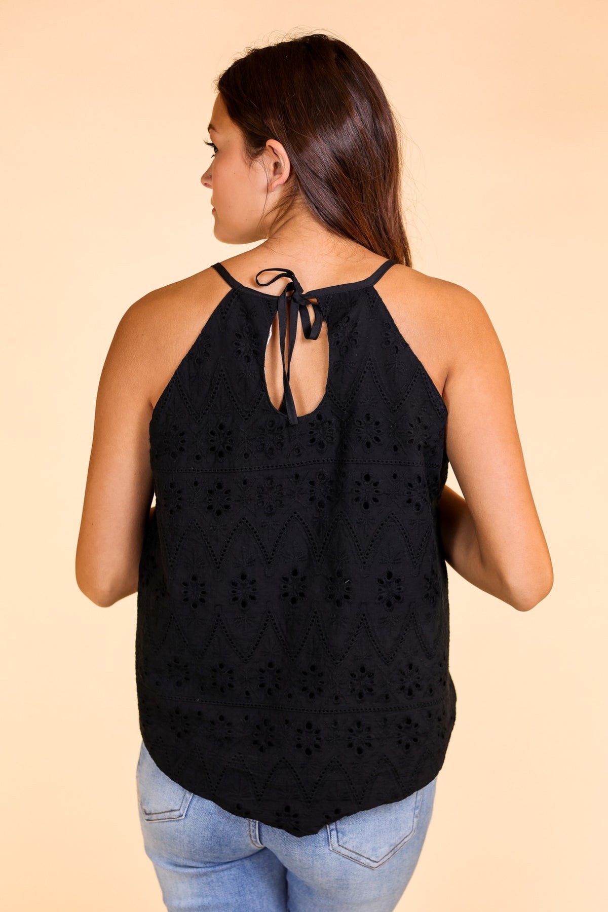 The Try and Impress Me Eyelet Top - Black