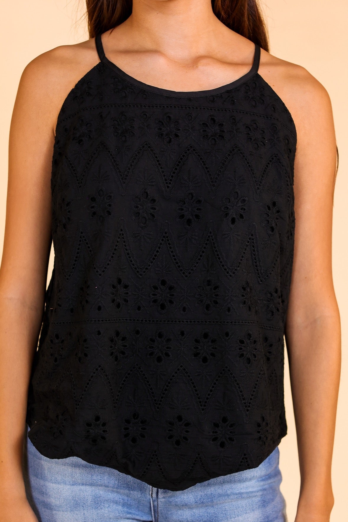 The Try and Impress Me Eyelet Top - Black