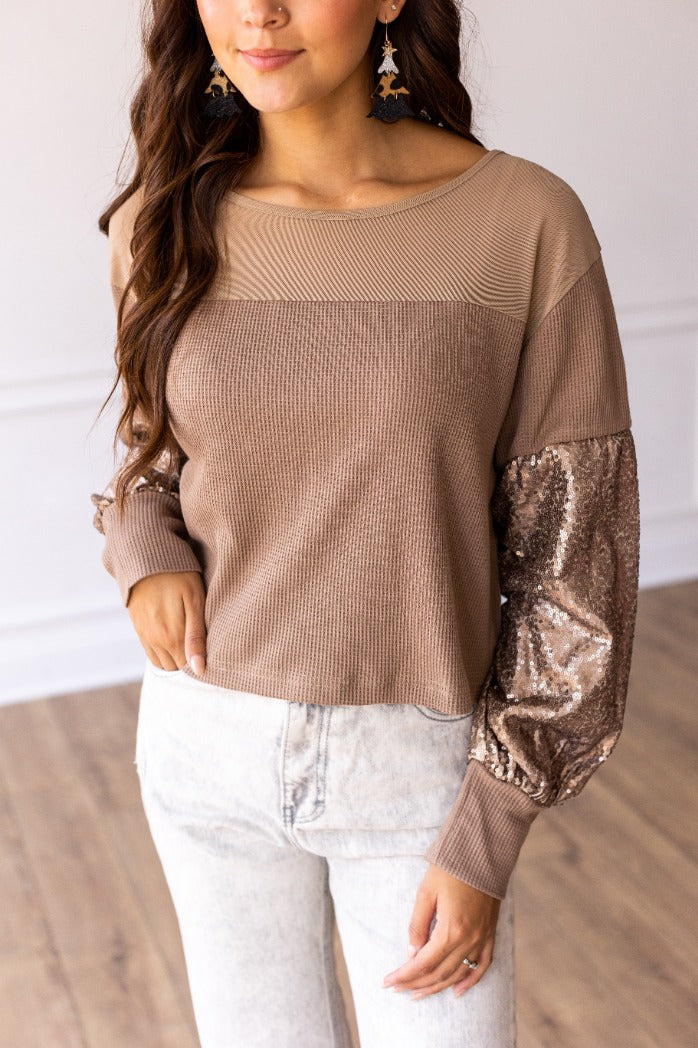 The Holiday Glam Top - Tan