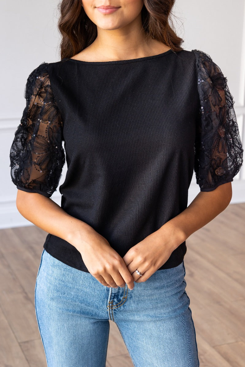 The Midnight Blossom Puff Sleeve Top