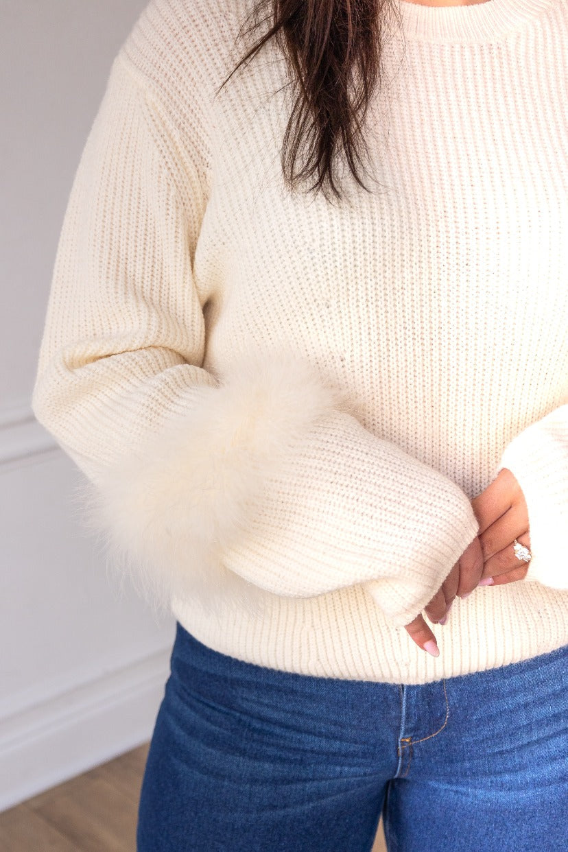 The Holiday Fun Knit Feather Sweater - Cream