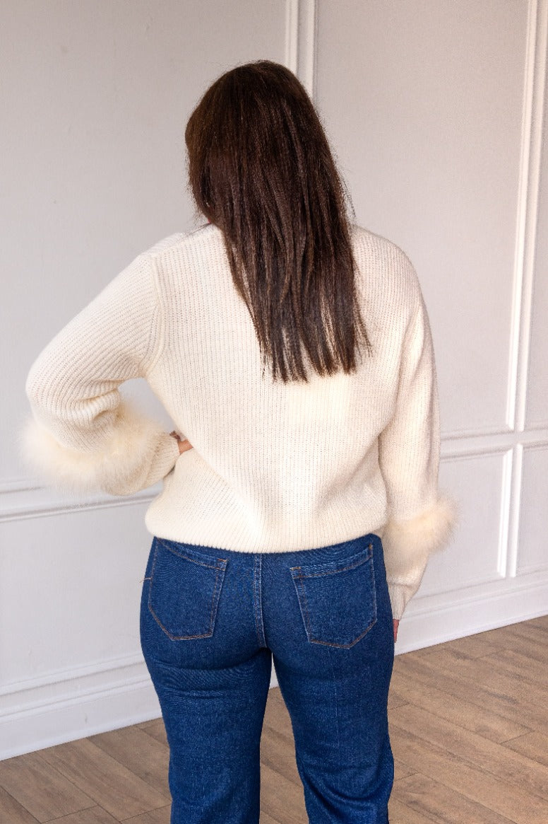 The Holiday Fun Knit Feather Sweater - Cream