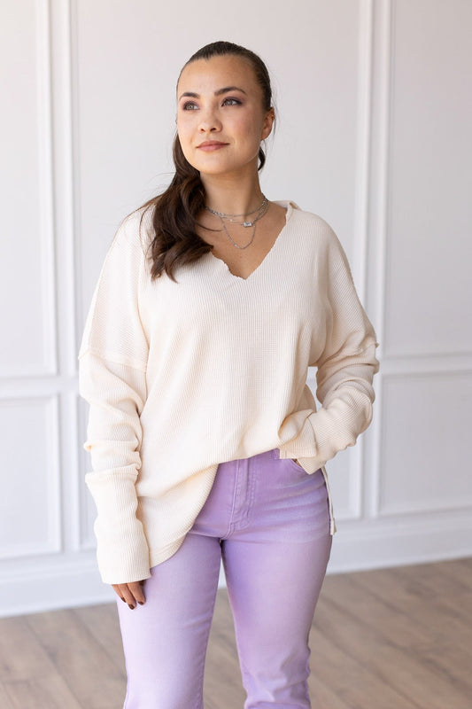 The Pretty Pleased Waffle Knit Top - Ivory