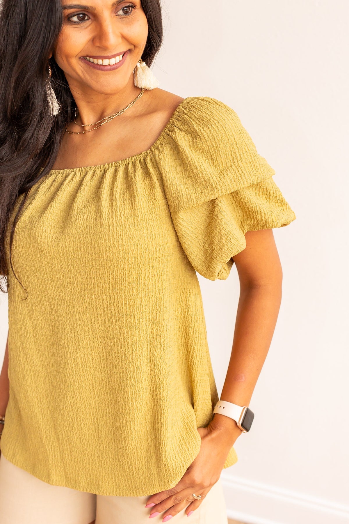 The With a Twist Puff Sleeve Top - Green
