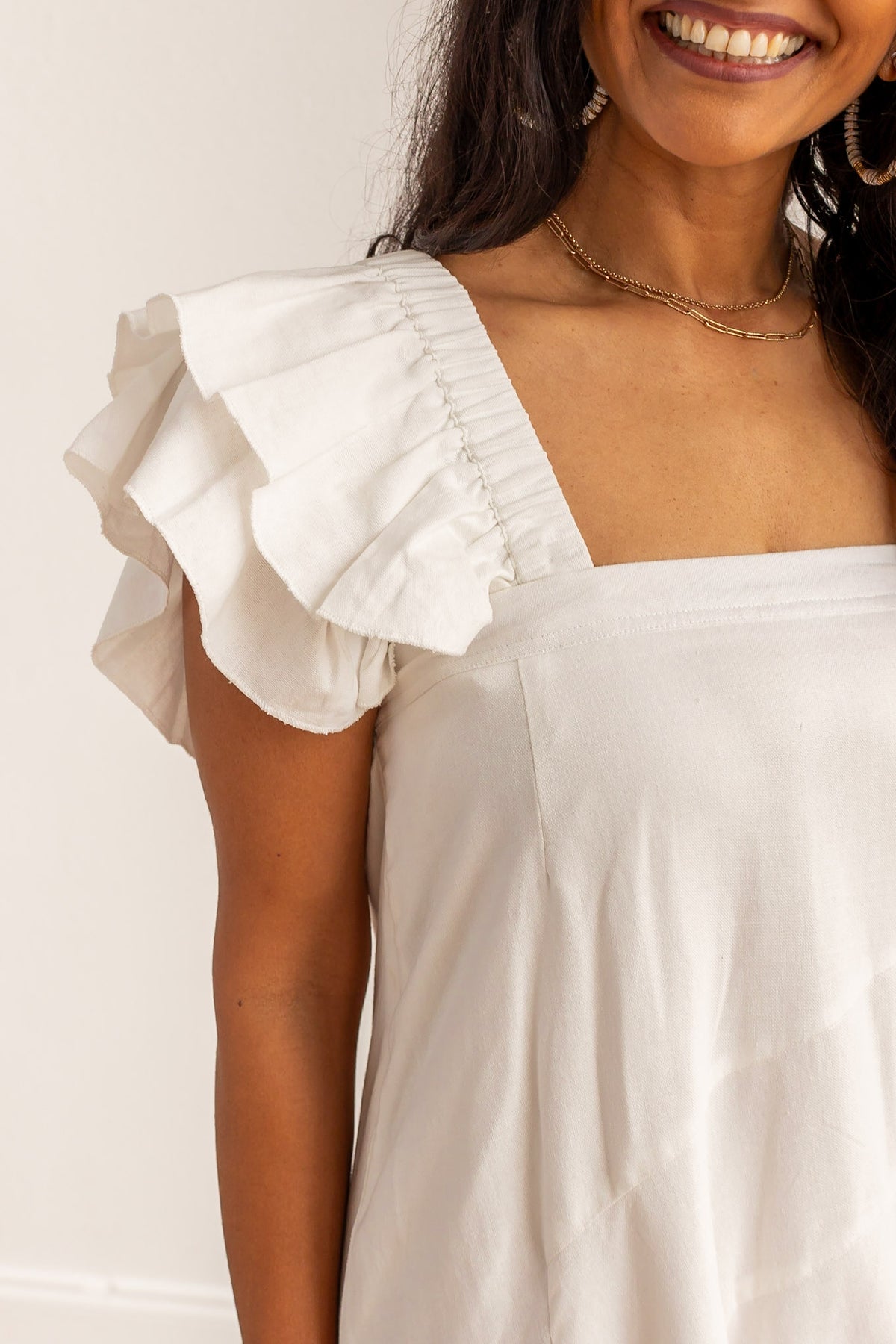 FINAL SALE - The Stella Linen Verse Dress - White