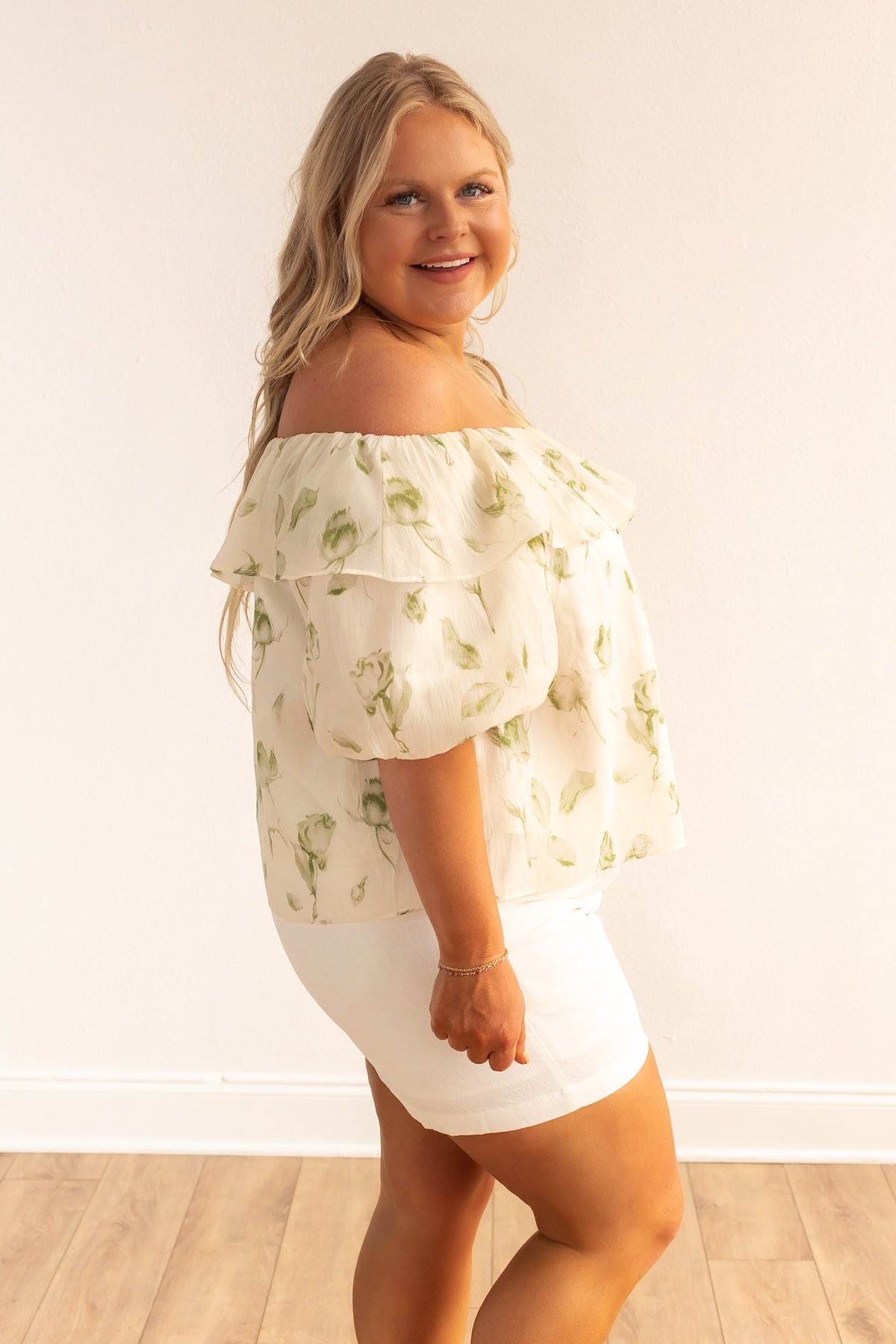 The Garden Rose Cream & Sage Ruffle Blouse